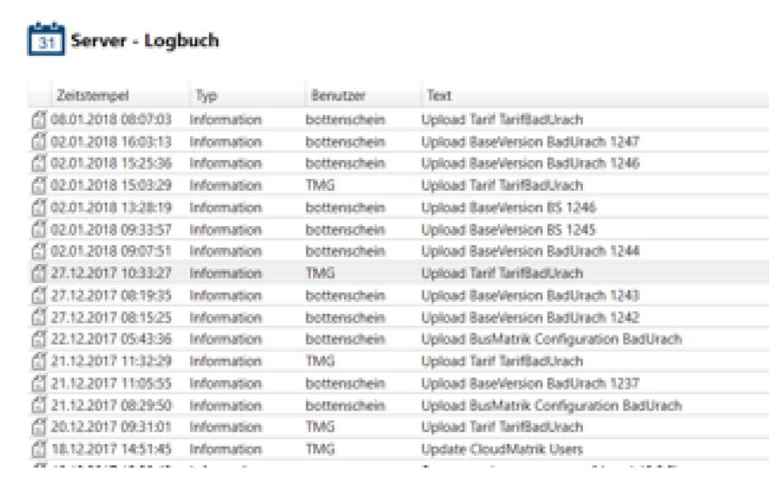Server-Logbuch, Statuseinträge mit exaktem Zeitstempel | InfoMATRIK