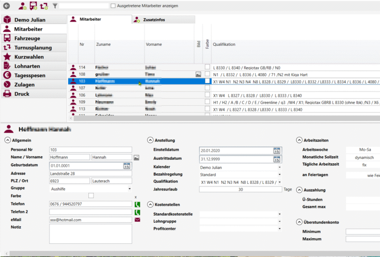 Einstellung | Basisdaten, Dienstantrittskontrolle über Social-Media-APP