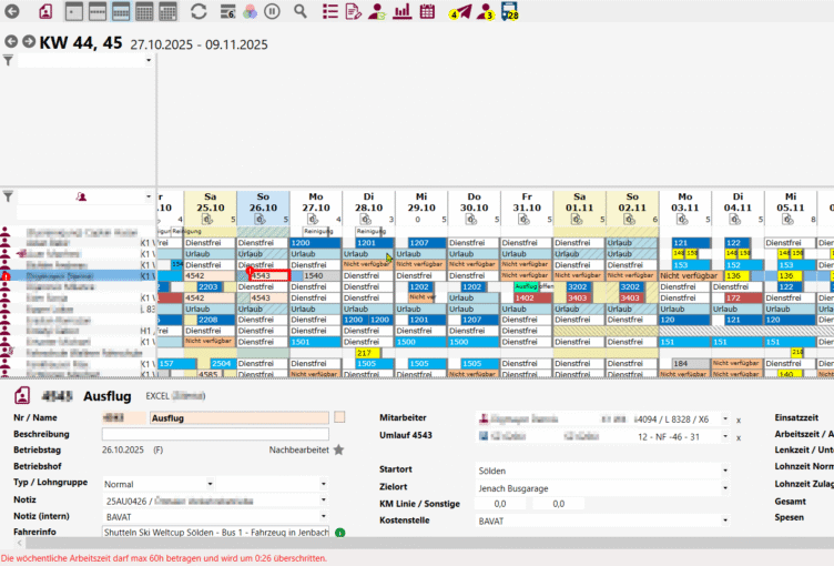 DispoMATRIK | Information des Fahrpersonals | Abrechnung