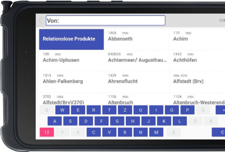 Quelle über Standort und einfache Zielauswahl in der Tablet TicketAPP | TicketMATRIK