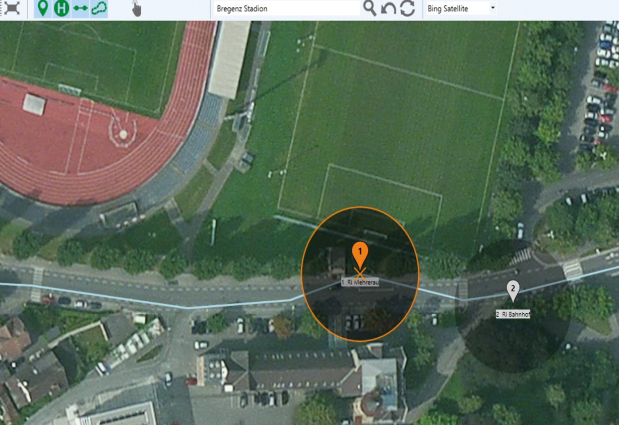 Routenplaner - Streckenplanung in der Kartengrafik, GPS genaue Positionierung der Haltestelle | PlanMATRIK