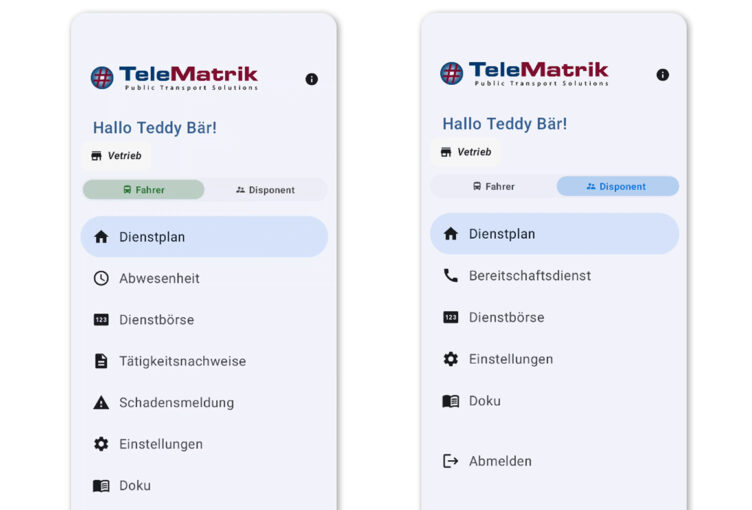 Fahrer- und Disponentenansicht in derselben App
